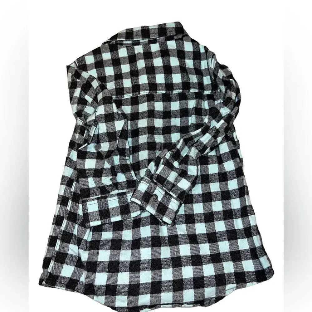 OshKosh B'gosh Toddler 5T Mint Green‎ Black Plaid 100% Cotton Flannel Shirt